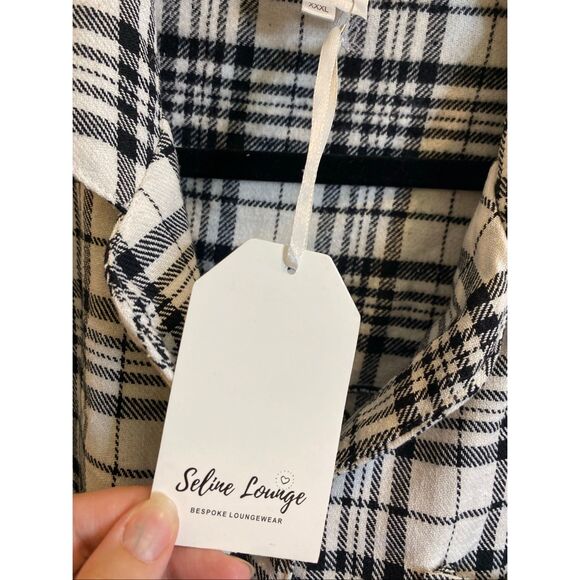 Seline Lounge • BRIDE • Black/White Plaid Flannel Tunic Button-down Ling Sleeve - Picture 4 of 16